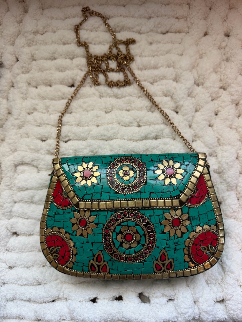 Turquoise Mosaic Embellished Crossbody Bag